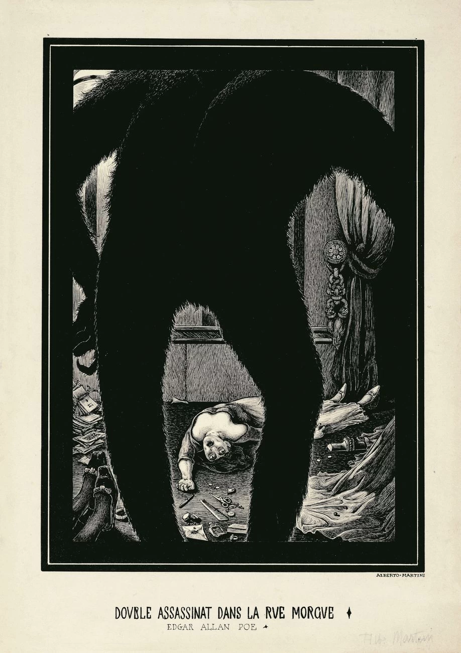 Double - assasinat, dans, la, rue, Morgue, illustrazione, per, i, Racconti, di, Edgar, Allan, Poe, 1908., Courtesy, Galleria, Carlo, Virgilio